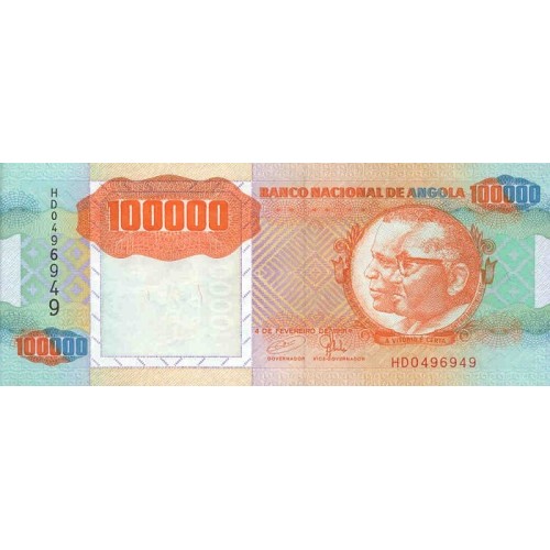 1993 - Angola P133x 100.000Kwanzas banknote MISTAKE
