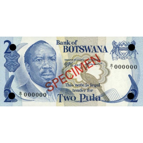 1979 - Boswana PIC 2s 2 Pulas Banknote Specimen 1979 - Boswana PIC 2s 2 Pulas Banknote Specimen