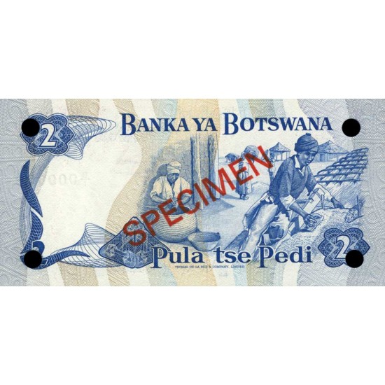 1979 - Boswana PIC 2s 2 Pulas Banknote Specimen 1979 - Boswana PIC 2s 2 Pulas Banknote Specimen