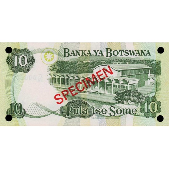 1979 - Boswana PIC 4as 10 Pulas Banknote Specimen 1979 - Boswana PIC 4as 10 Pulas Banknote Specimen