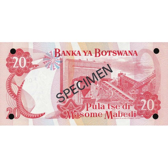 1979 - Boswana PIC 5as 20 Pulas Banknote Specimen 1979 - Boswana PIC 5as 20 Pulas Banknote Specimen