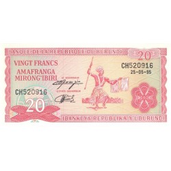 1991 - Burundi  PIC 27c    20 Francs banknote