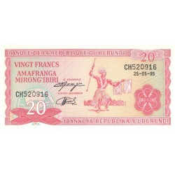 1991 - Burundi PIC 27c 20 Francs banknote