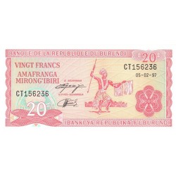 1997 - Burundi PIC 27d 20 Francs banknote