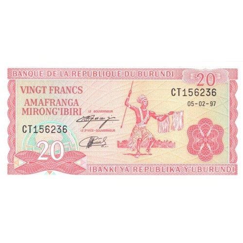 1997 - Burundi PIC 27d billete de 20 Francos
