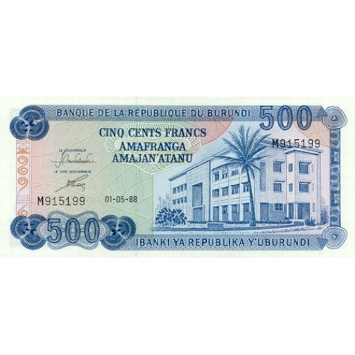 1988 - Burundi PIC 30 c 500 Francs banknote