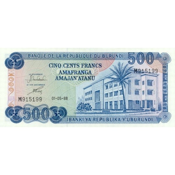 1988 - Burundi  PIC 30 c    500 Francs banknote