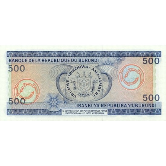 1988 - Burundi PIC 30 c 500 Francs banknote 1988 - Burundi PIC 30 c 500 Francs banknote