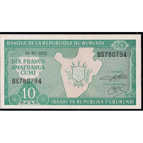 2003 - Burundi PIC 33d 10 Francs banknote