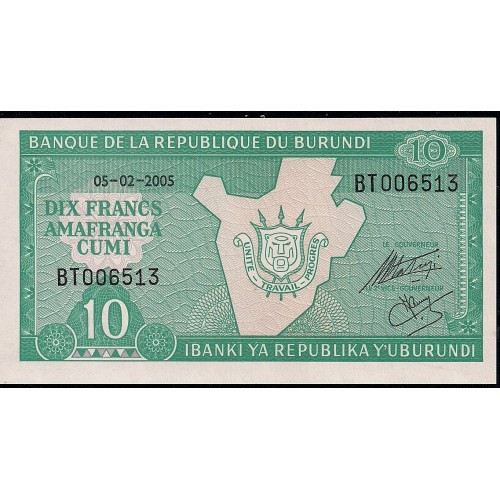 2005 - Burundi PIC 33e billete de 10 Francos