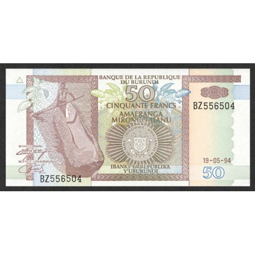 1994 - Burundi PIC 36a 50 Francs banknote