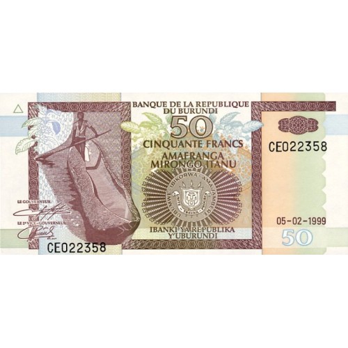 1999 - Burundi PIC 36b 50 Francs banknote