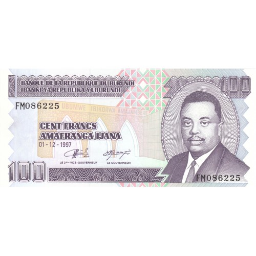 1997 - Burundi PIC 37b 100 Francs banknote