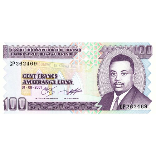 2001 - Burundi PIC 37c billete de 100 Francos