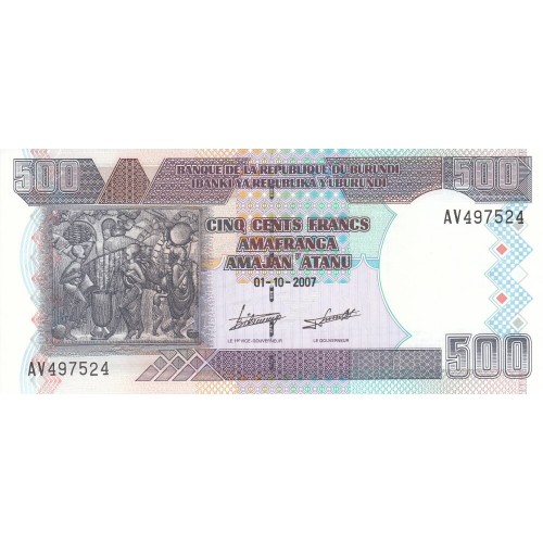 2007 - Burundi PIC 38d 500 Francs banknote