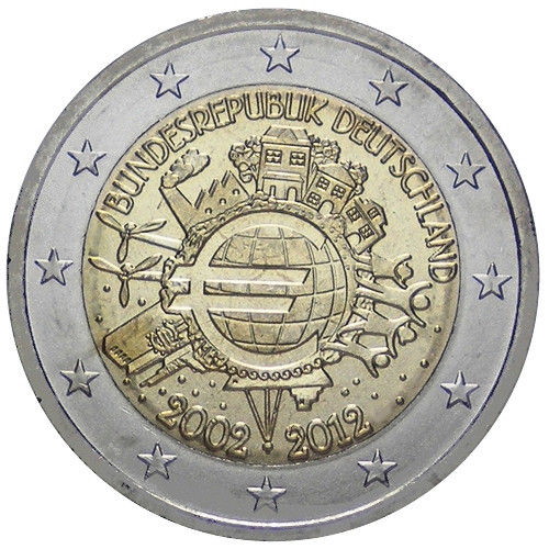 2012 - Germany 2€ commemorative Coin 10th Anv. introduction of coins (G)