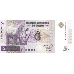 1997 - Congo Democratic Republic PIC 86A 5 Francs banknote