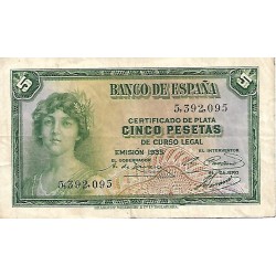 1935 - Spain PIC 85 5 pesetas F