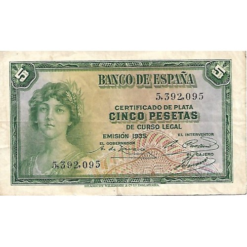 1935 - Spain PIC 85 5 pesetas F