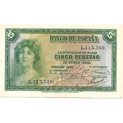 1935 - Spain PIC 85 5 pesetas VF