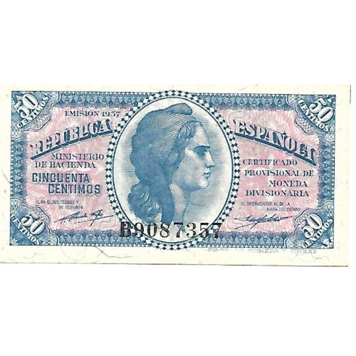 1937 - Spain PIC 93 50 cent UNC