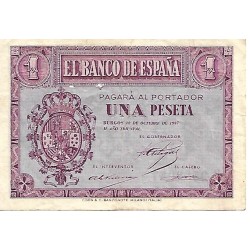 1937 - Spain PIC 104 1 peseta XF (STAPLES)
