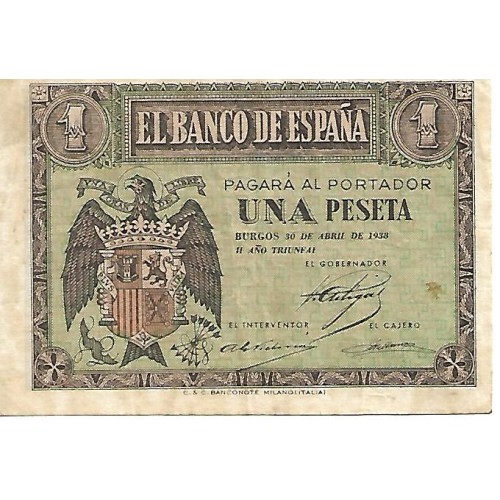 1938 - España GU 433 billete de 1 peseta BC