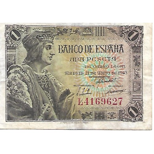 1943 - España GU 439 billete de 1 peseta MBC