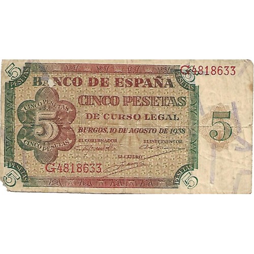 1938 - España GU 454 billete de 5 pesetas BC
