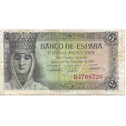 1943 - Spain PIC 127 5 pesetas F 1943 - Spain PIC 127 5 pesetas F