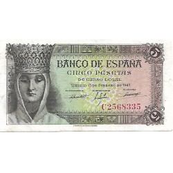 1943 - Spain PIC 127 5 pesetas XF