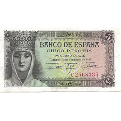 1943 - Spain PIC 127 5 pesetas XF 1943 - Spain PIC 127 5 pesetas XF