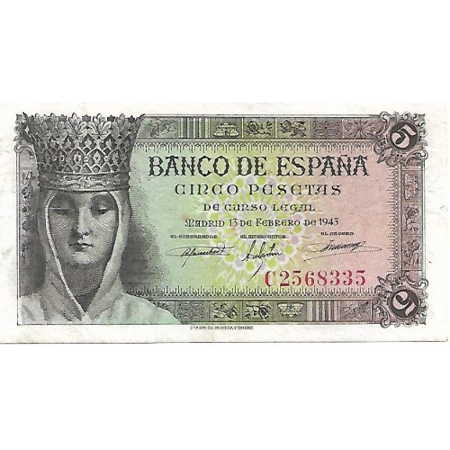 1943 - España GU 459 billete de 5 pesetas EBC