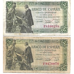 1945 - Spain PIC 129 5 pesetas F