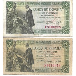 1945 - Spain PIC 129 5 pesetas F 1945 - Spain PIC 129 5 pesetas F