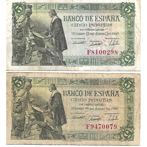1945 - España GU 461 billete de 5 pesetas BC