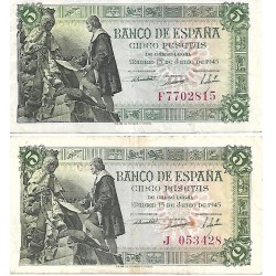 1945 - Spain PIC 129 5 pesetas VF 1945 - Spain PIC 129 5 pesetas VF