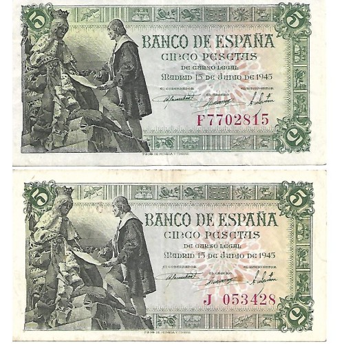1945 - España GU 461 billete de 5 pesetas MBC