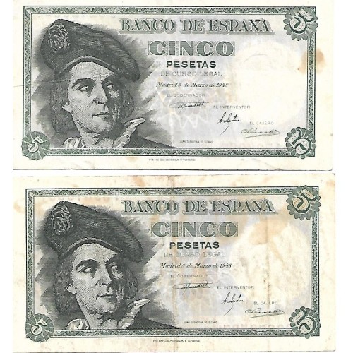 1948 - España GU 465 billete de 5 pesetas BC