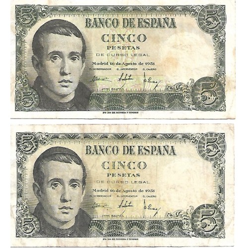 1951 - España GU 467 billete de 5 pesetas BC