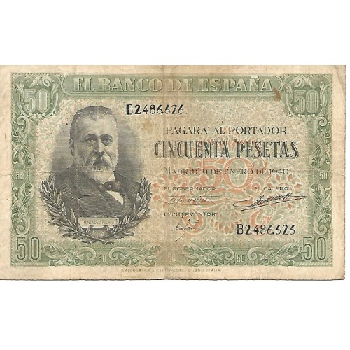 1940  - Spain PIC 117 50 pesetas F