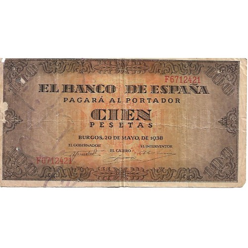1938 - España GU 485 billete de 100 pesetas RC