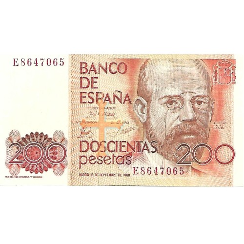 1980 - España GU 534 billete de 200 pesetas S/C SERIE A/M