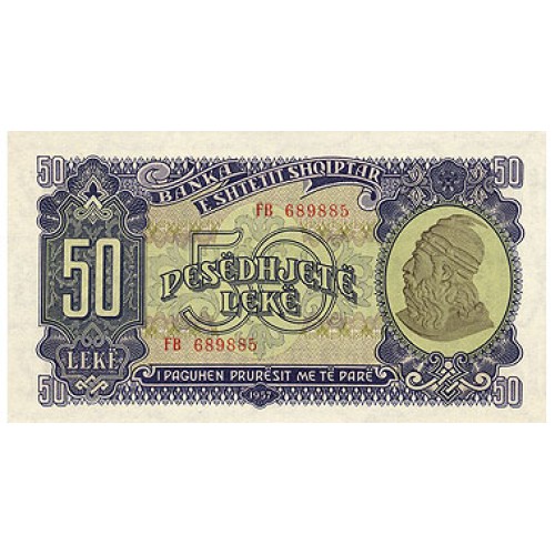 1957 -  Albania P29a billete de 50 Leke