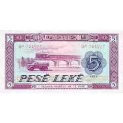 1976 - Albania P42a 5 Leke banknote