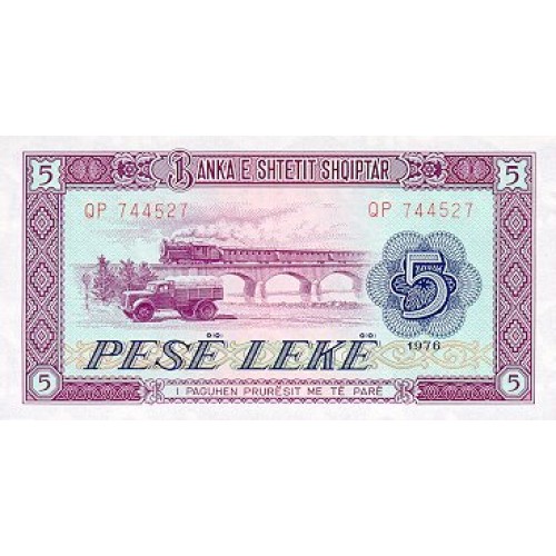 1976 - Albania P42a 5 Leke banknote