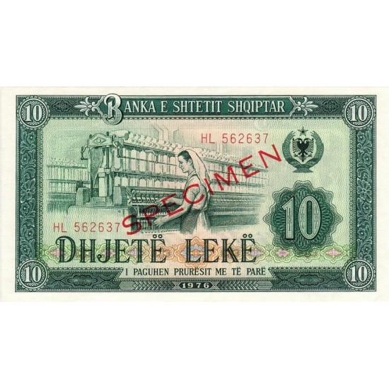 1976 - Albania P43s.2 10 Leke banknote Specimen 1976 - Albania P43s.2 10 Leke banknote Specimen