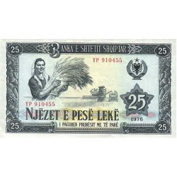 1976 - Albania P44a billete de 25 Leke