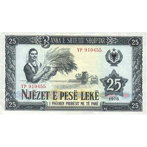 1976 - Albania P44a billete de 25 Leke