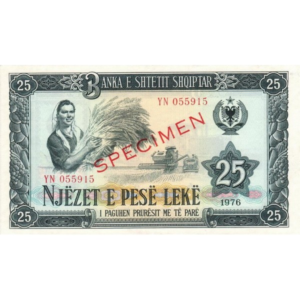1976 - Albania P44s.2 25 Leke banknote Specimen